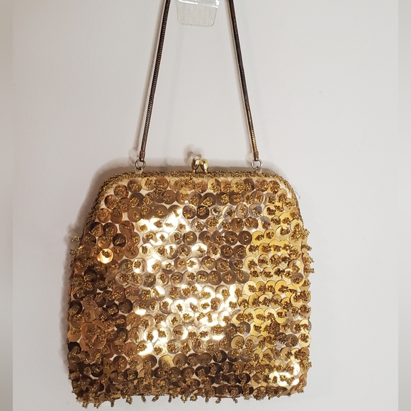 Vintage Gold Beaded Sequined Evening Purse Rare Unique - Picture 2 of 8